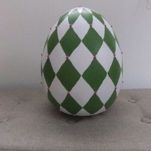 Grandin Road Large Harlequin Green and White Egg for Spring or Easter